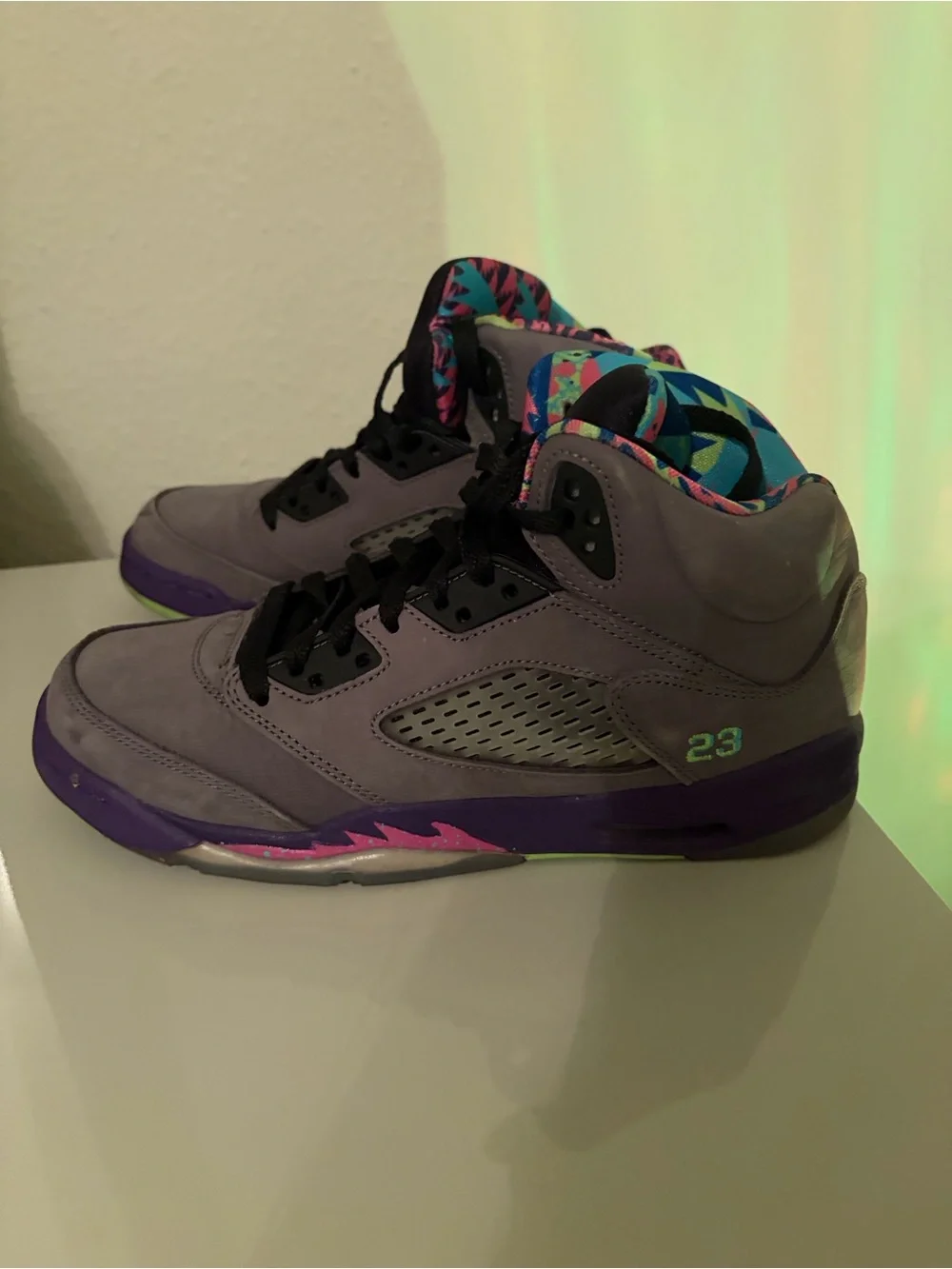 Jordan Kids Grey Sneakers with Neon Green Accents